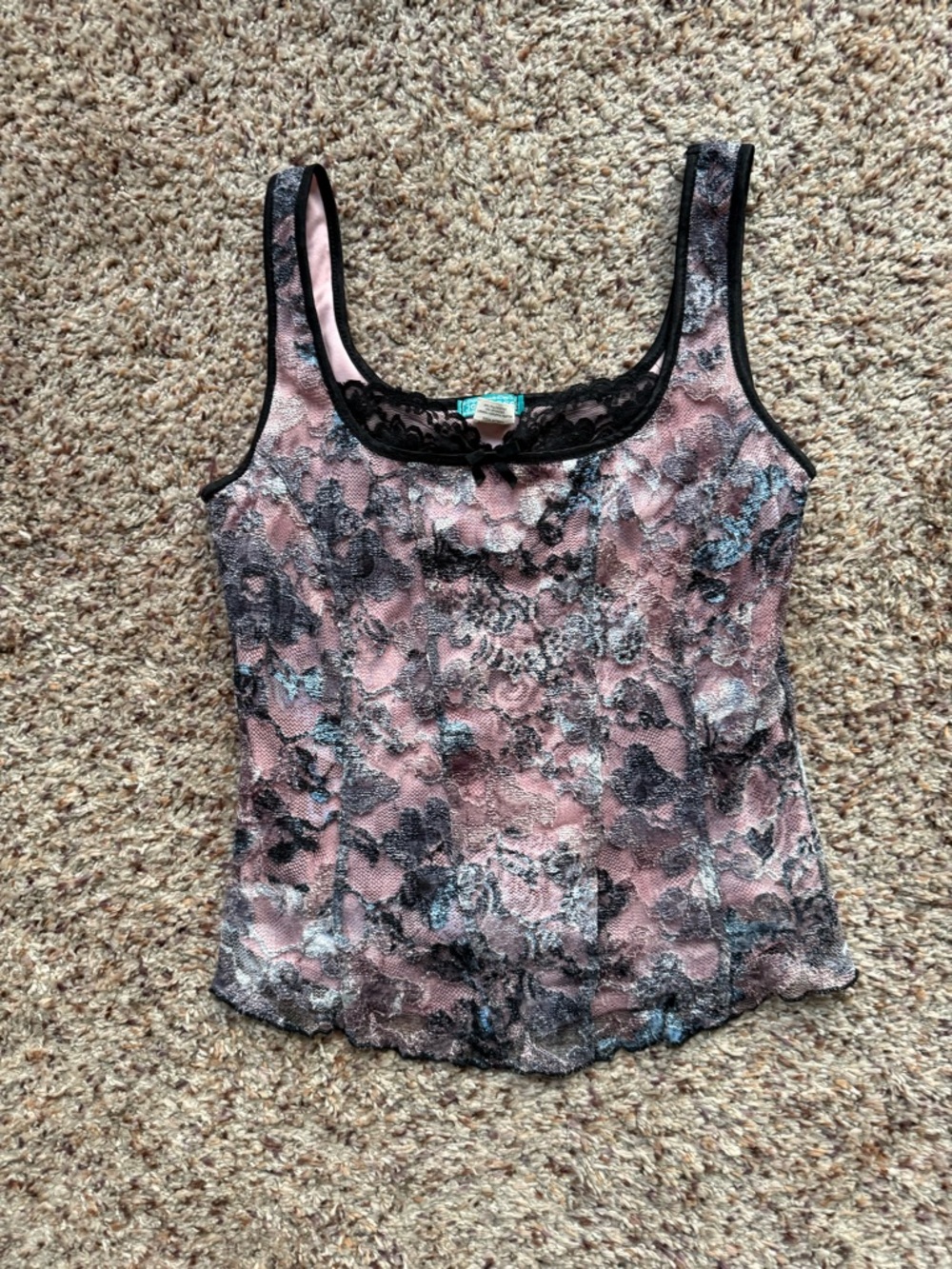 Lace-Trim Pink Floral Tank Top